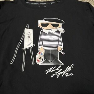 Karl Lagerfeld Paris Black Crewneck Long Sleeve Sweatshirt Art Graphic Women's M